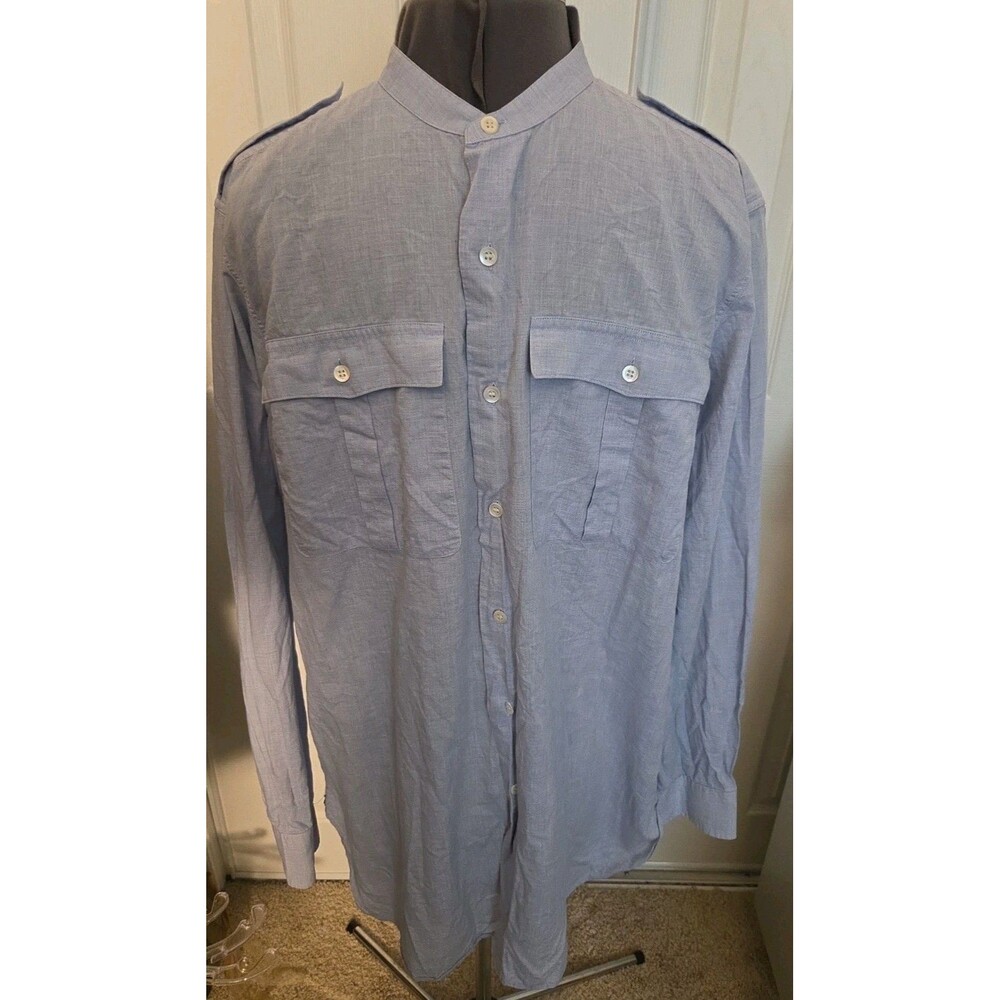 Dries Van Noten "San" Oversized Military Utility Shirt Tunic Blue Size 50